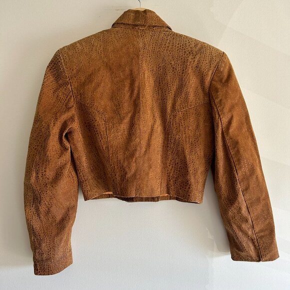 Vintage Danier Camel Leather Croco Crop Blazer - Picture 8 of 11